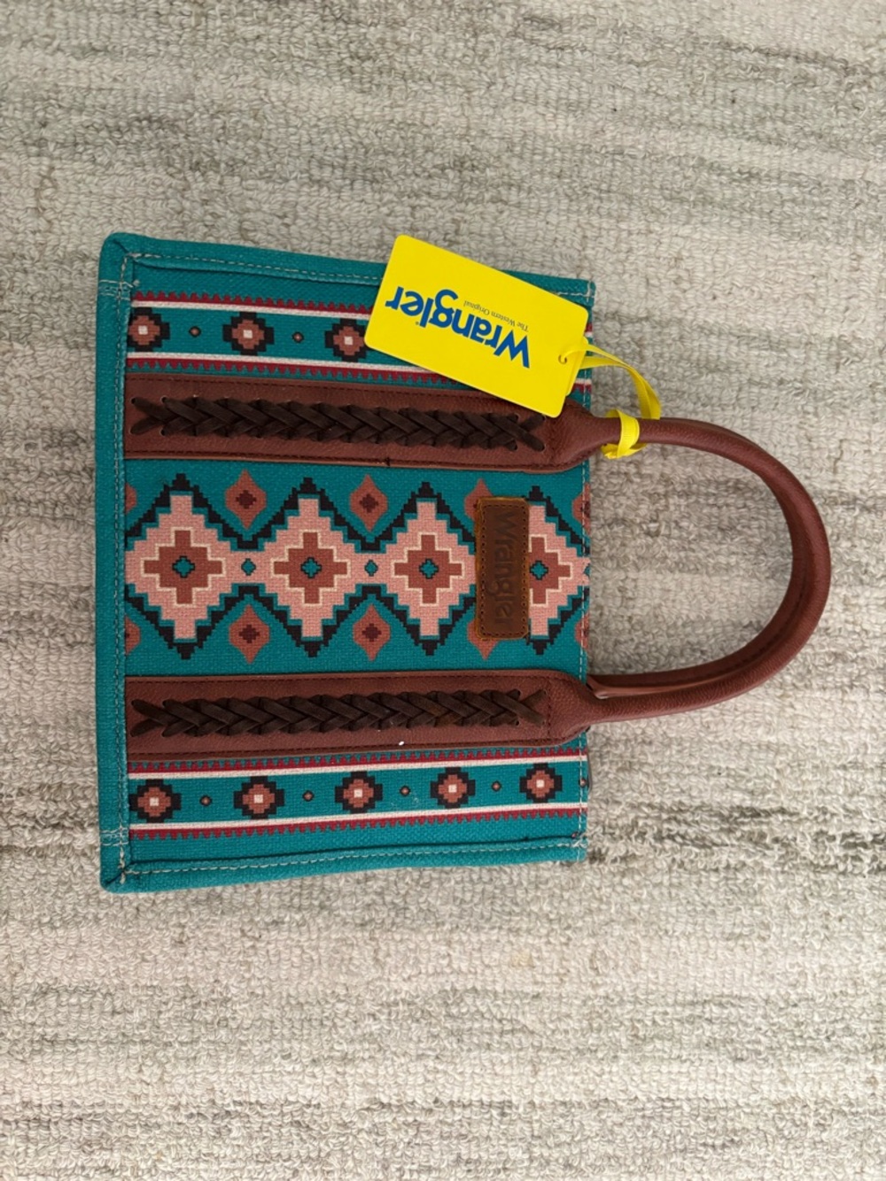 NWT Wrangler Teal & Brown Aztec-Pattern Tote with Removable Strap